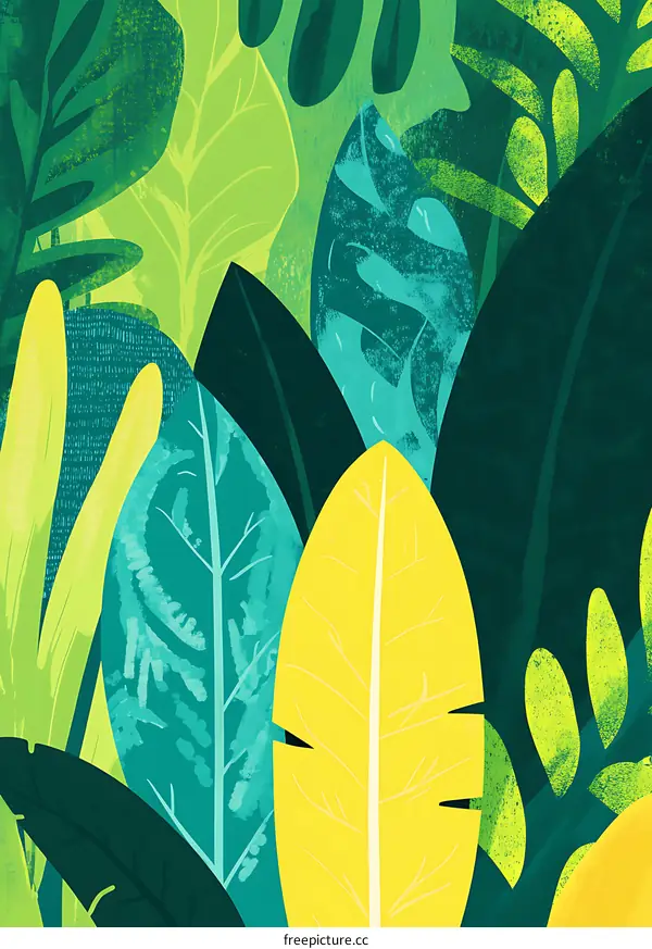 Tropical Green Leaf Abstract Art Pattern