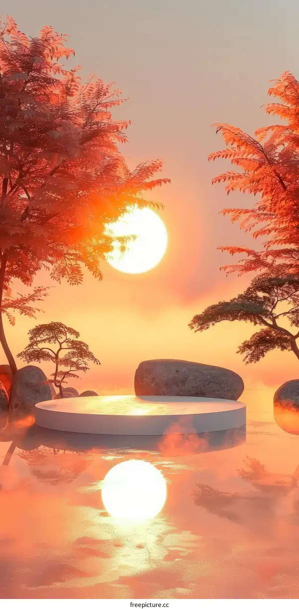 Fantasy landscape with a podium in the middle