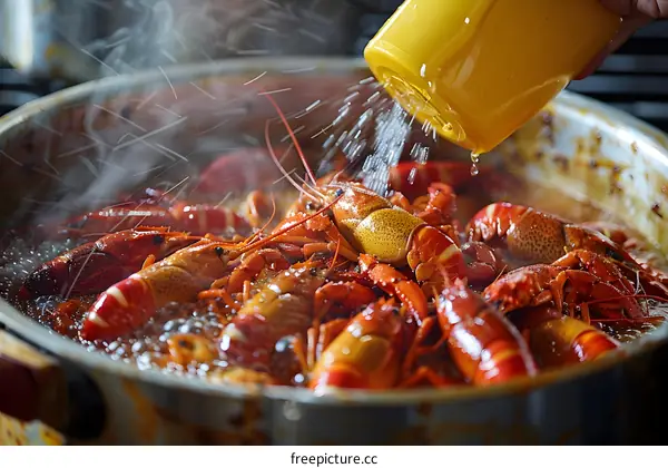 Boiling crayfish in pot