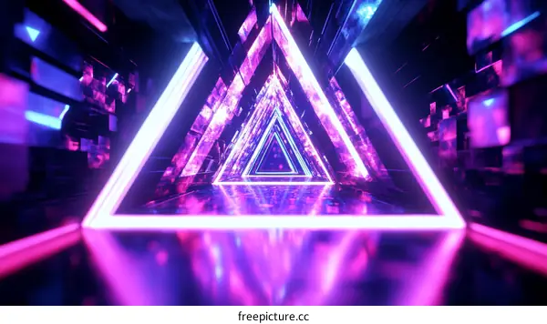 Neon Triangle Tunnel Abstract Futuristic Artwork