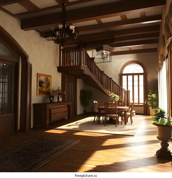 Classic Wooden Staircase in a Luxurious Home Interior