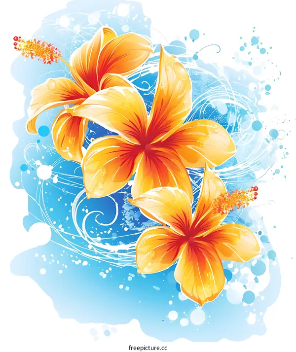Orange Tropical Flowers Watercolor Illustration
