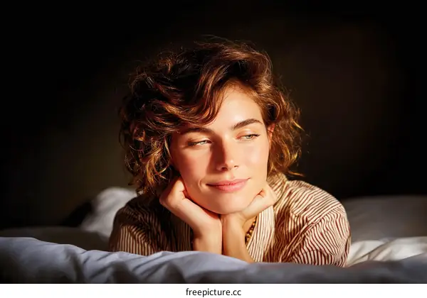 Woman Relaxing in Bed Peaceful Morning