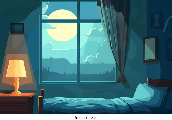 Nighttime View from Bedroom Window With Full Moon