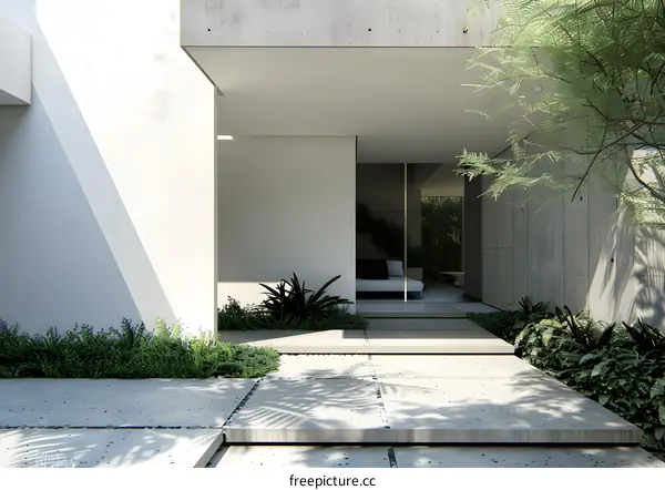 Modern Minimalist Patio Design With Concrete And Plants