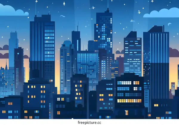Night Cityscape with Skyline and Stars