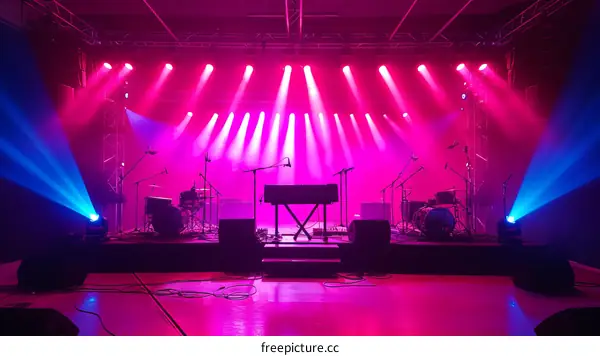Empty Concert Stage With Pink and Blue Lights