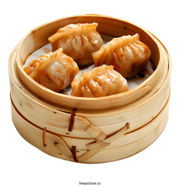 [Transparent Background PNG]steamed dumplings in a bamboo steamer