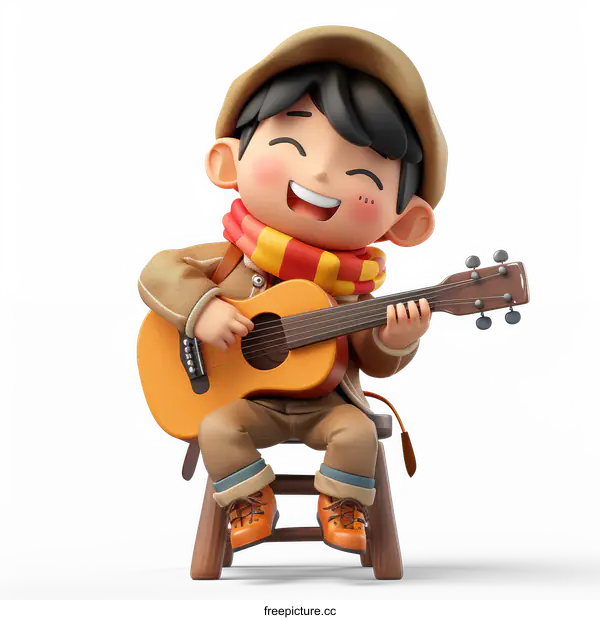 [Transparent Background PNG]Asian 3D Cartoon Boy Playing Guitar