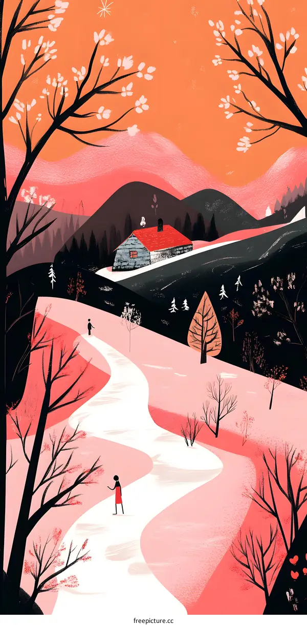 Two People Walking on a Path in a Winter Wonderland