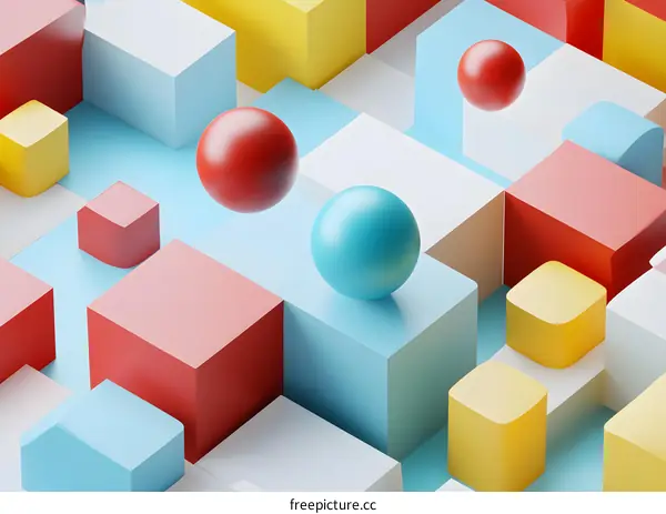 Abstract Colorful 3D Geometric Shapes and Spheres