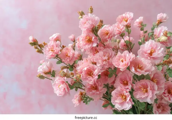 Beautiful Pink Paper Flowers Arrangement on Pastel Background