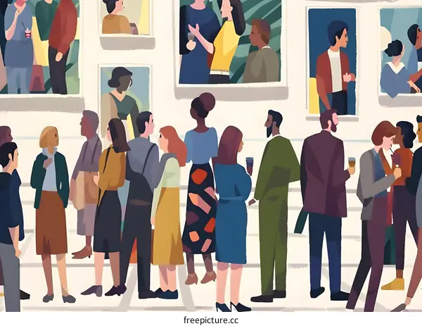 Art Gallery Gathering with Diverse Crowd