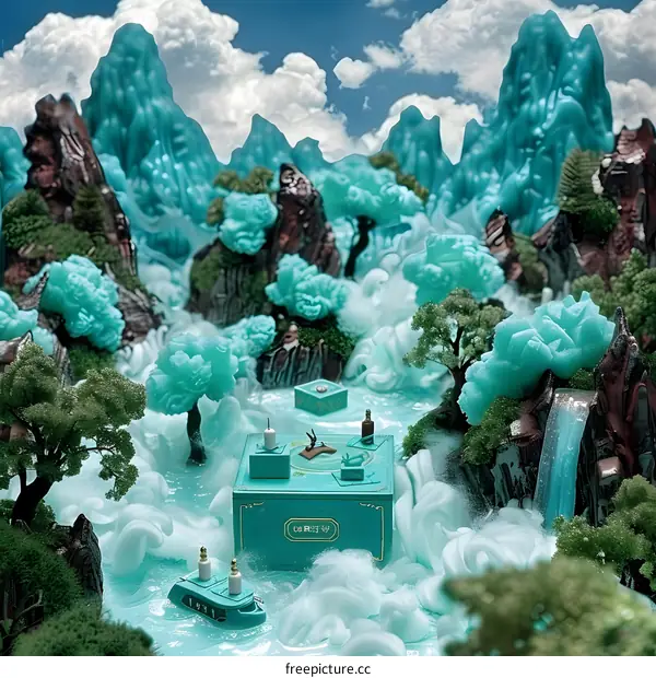 Miniature Mountain Landscape with a Turquoise Theme