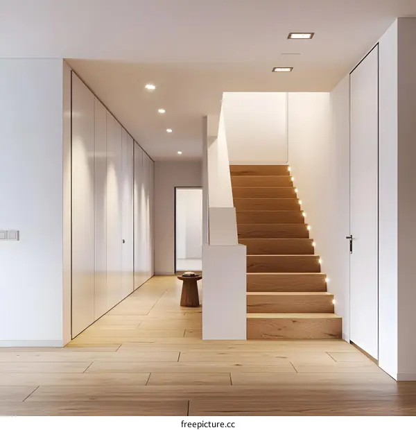 Modern Minimalist Home Interior Design With Wooden Stairs