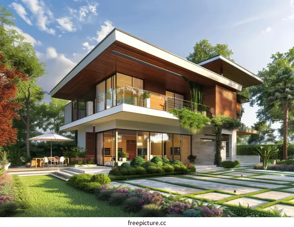 Modern House Exterior Design with Lush Landscaping