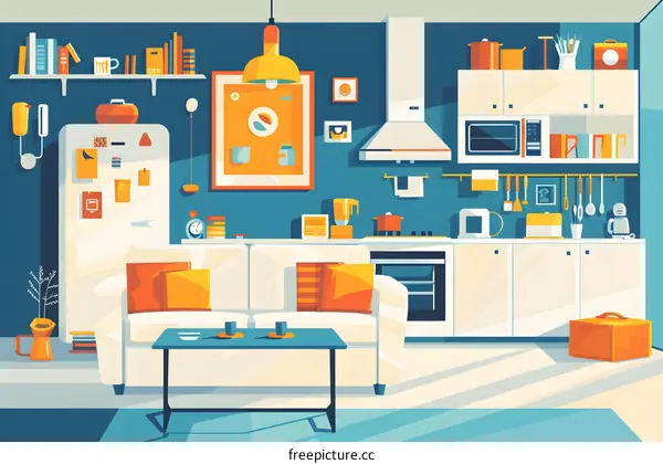 Modern Kitchen and Living Room Interior Design