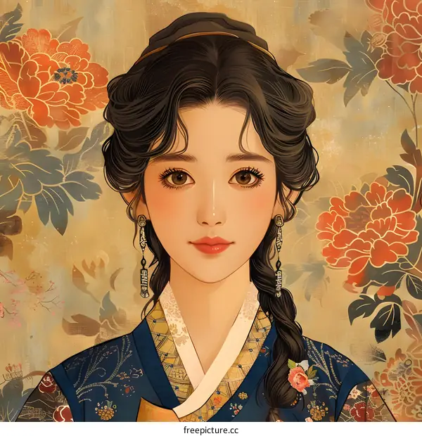 Portrait of a young woman in traditional Korean dress