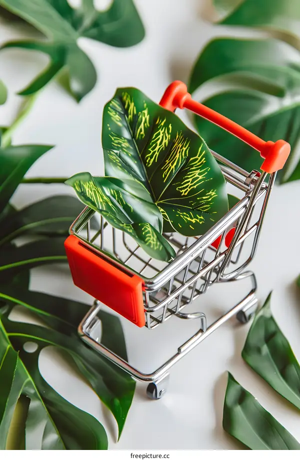Green Leaf in a Miniature Shopping Cart