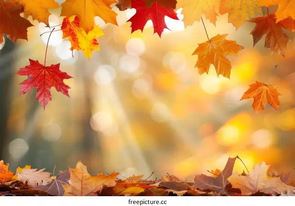 Colorful autumn leaves falling down