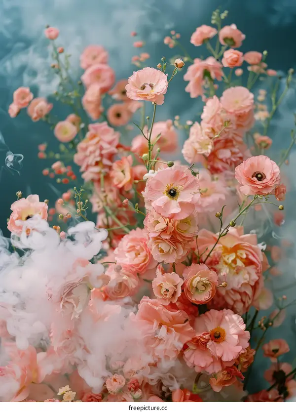 Soft Peach and Pink Ranunculus and Sweet Pea Floral Bouquet