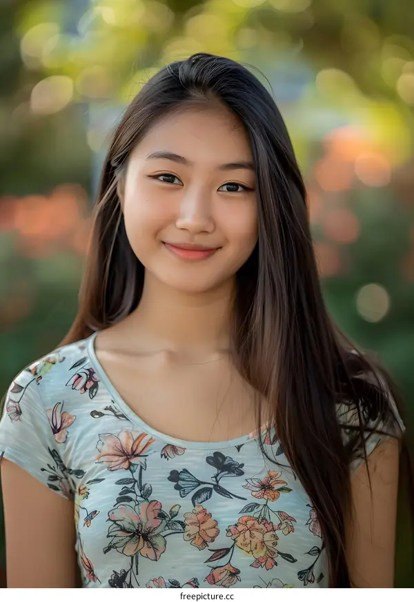 Portrait of a Young Asian Woman with Long Black Hair