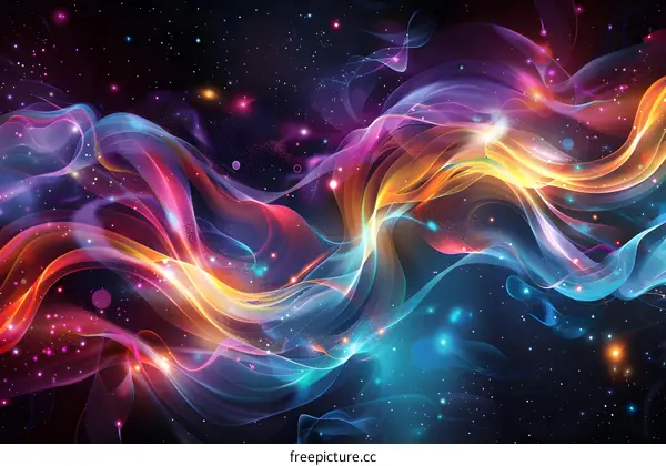 Colorful abstract glowing light trails in space