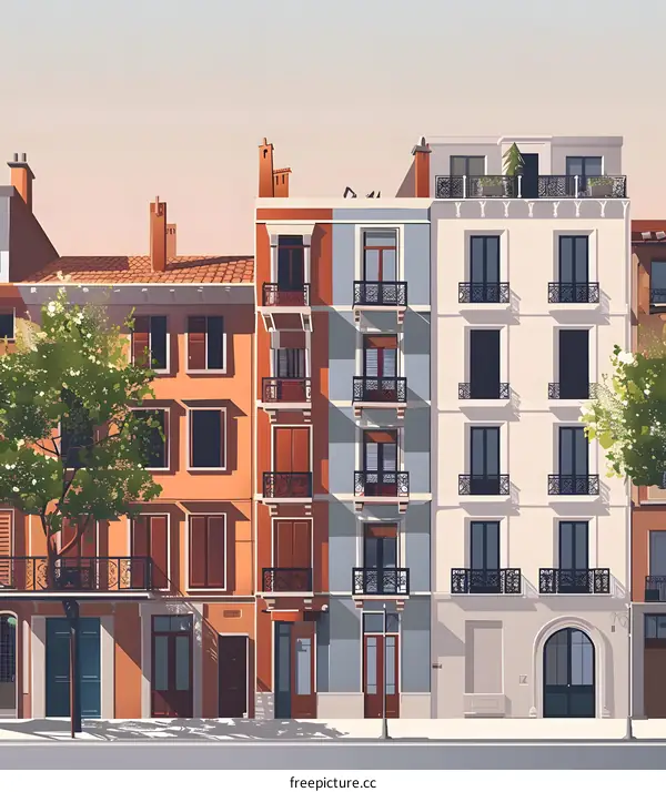 European Architecture Row of Buildings Cityscape Illustration