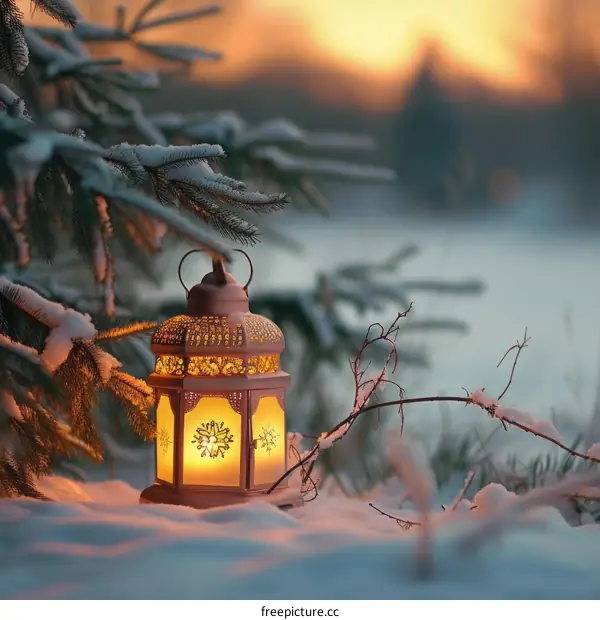 lantern in the snow forest