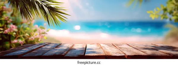 Summer Beach Wooden Tabletop Background