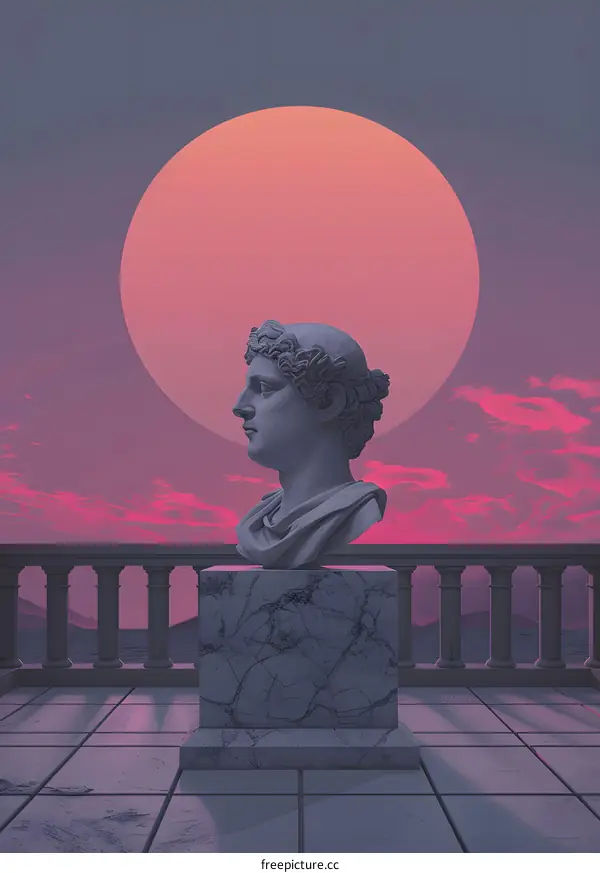 Sculpture of a Man in a Pink Sunset