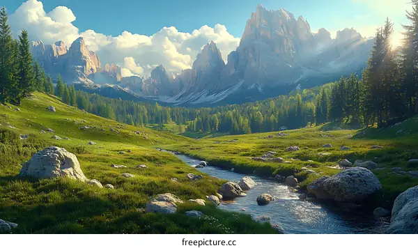Majestic Mountain Valley Landscape at Sunrise
