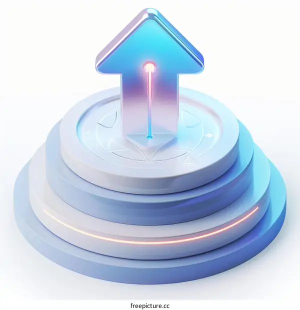 Glowing Upwards Arrow 3D Icon on Podium