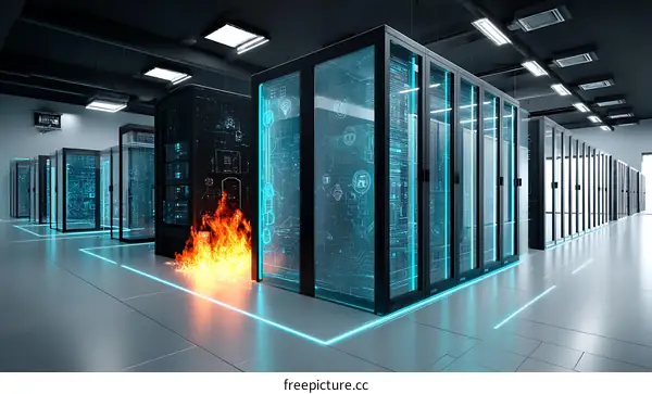 Server Room Fire Hazard Illustration