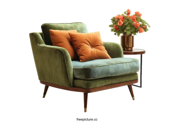 [Transparent Background PNG]Mid-Century Modern Armchair with Decorative Accents