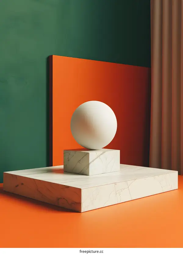 White sphere on marble pedestal