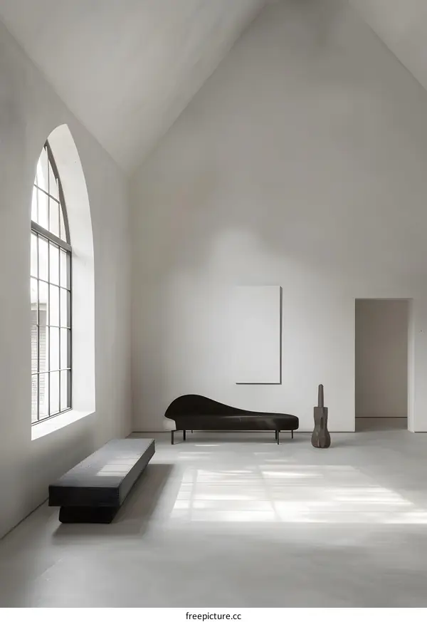 Minimalist Interior Design with White Walls and a Long Bench