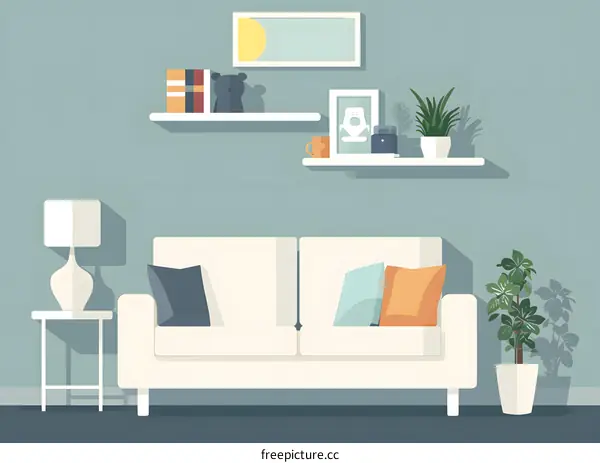 Minimalist Living Room Interior Design with White Sofa and Plants