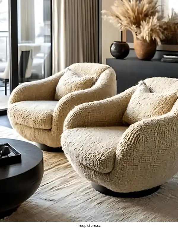 Beige Modern Armchairs in a Cozy Living Room