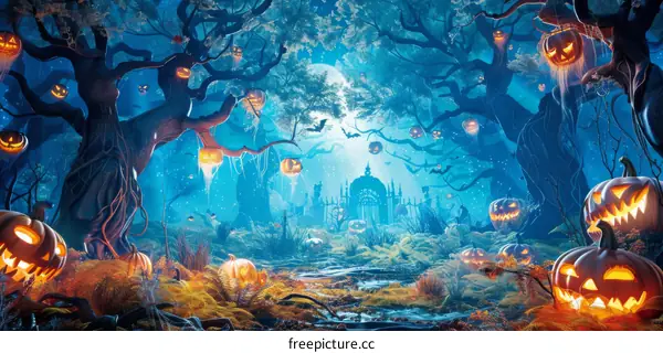 Enchanted Forest Moonlight: Pumpkins & Bats