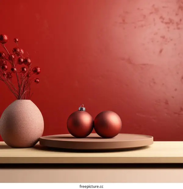 Red and Pink Christmas Ornaments on a Podium
