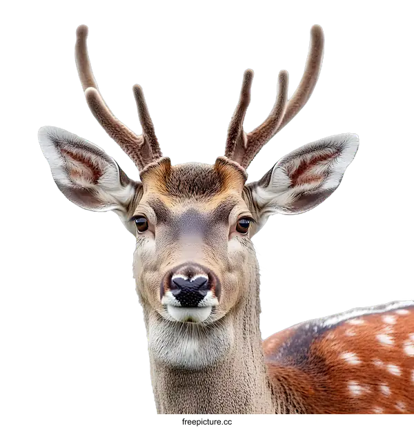 [Transparent Background PNG]Close Up Portrait of a Deer with Antlers on White Background
