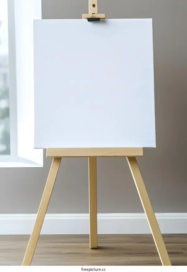 Wooden Easel with Blank Canvas