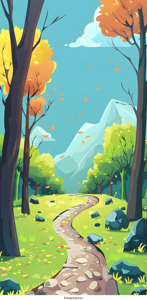 Autumn Landscape with Winding Path and Mountains