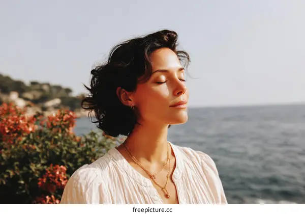 Peaceful Woman by the Ocean Serenity