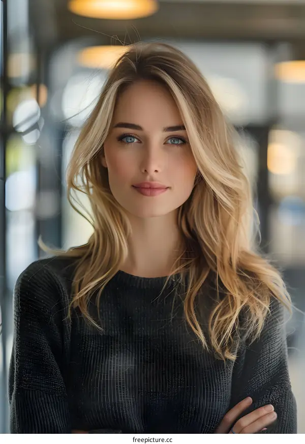 Portrait of a beautiful young woman with blonde hair and blue eyes