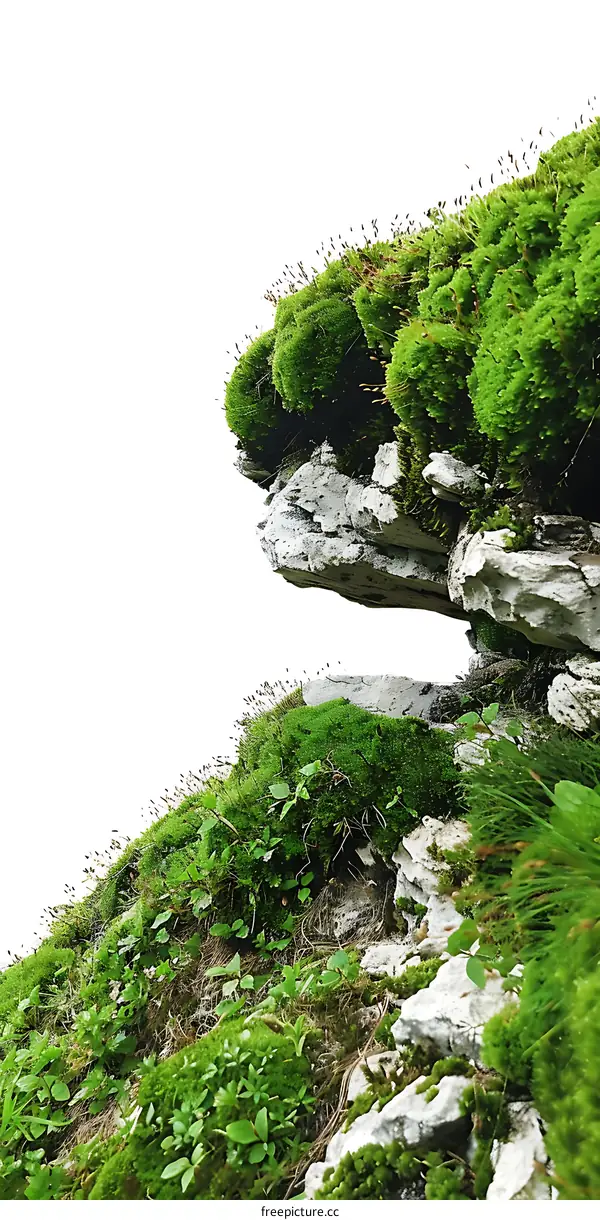 Green Moss Covering Rocks With White Background