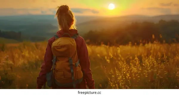 Woman Hiking at Sunset