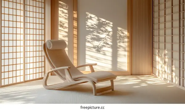 Japanese Style Wooden Lounge Chair in a Minimalist Room