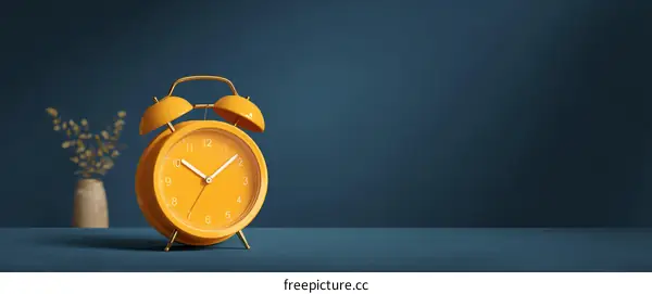 Stylish Orange Alarm Clock on Dark Blue Background